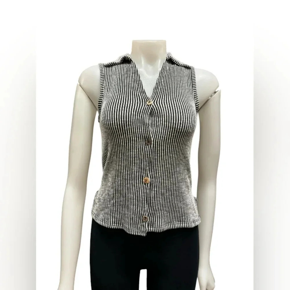 Coin1804 NWT  Collard Button Up Tank Top White/Black Size XS